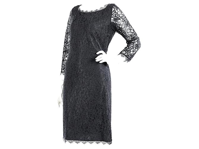 Diane Von Furstenberg DvF black Zarita Long Lace Dress  ref.1009898