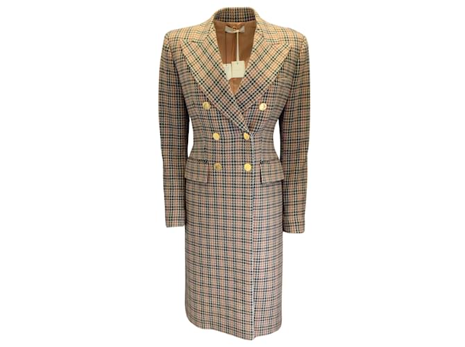 Autre Marque Mantu Cognac / Evergreen Chesterfield Double Breasted Houndstooth Wool Coat Multiple colors  ref.1009941
