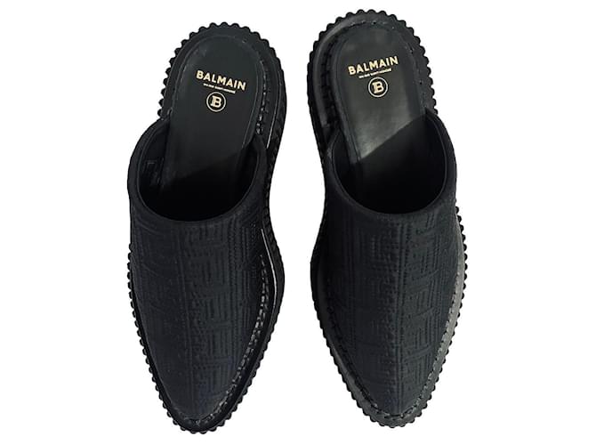 Balmain Mules Black Leather Polyester  ref.1009965