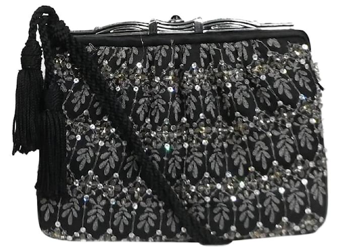 Judith Leiber Black sparkly embellished shoulder bag  ref.1009979