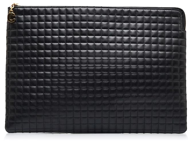 Black Celine Striped Solo Pouch Clutch Bag