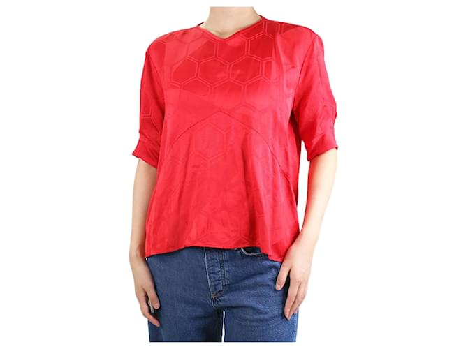 Isabel Marant Red short-sleeved geometric top - size UK 10 Viscose  ref.1010096