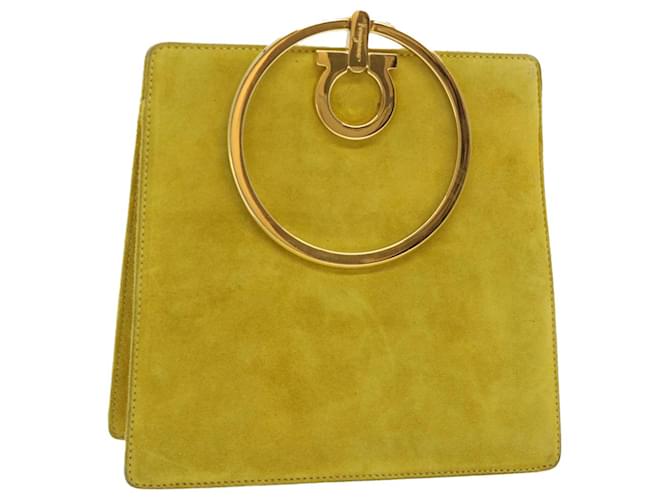 Salvatore Ferragamo Gancini Hand Bag Suede Yellow Auth 48466  ref.1010219