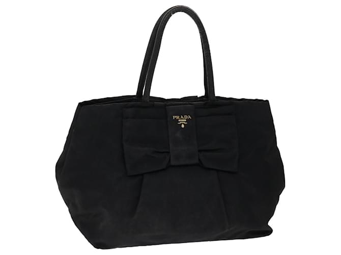 PRADA Ribbon Hand Bag Nylon Leather Black Auth 48615  ref.1010221