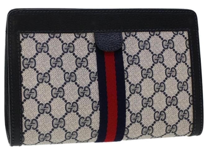 GUCCI GG Canvas Sherry Line Clutch Bag PVC Leather Navy Red Auth yk7884 Navy blue  ref.1010223