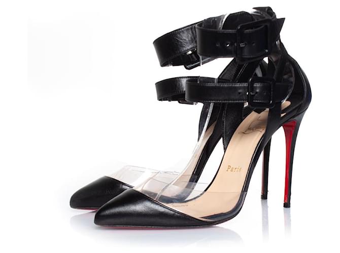 Christian Louboutin, Zapatos de salón con hebilla de plexiglás en negro Cuero  ref.1010327