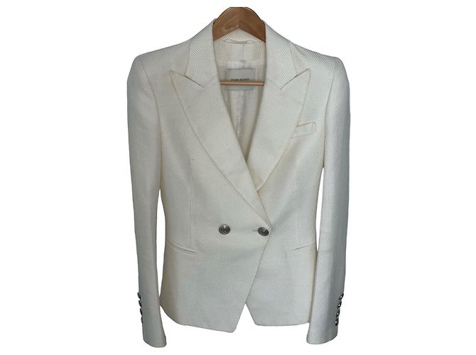 Pierre Balmain Blazer Cremefarben Baumwolle Viscose Weiß
