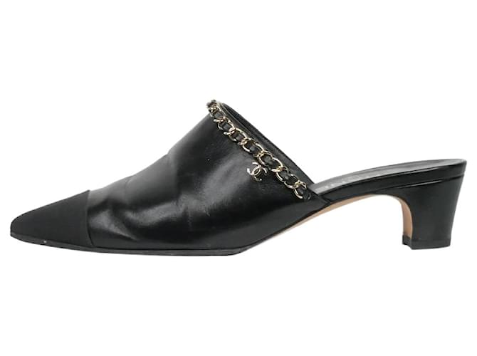 Chanel Black leather interwoven chain detail trim pointed toe