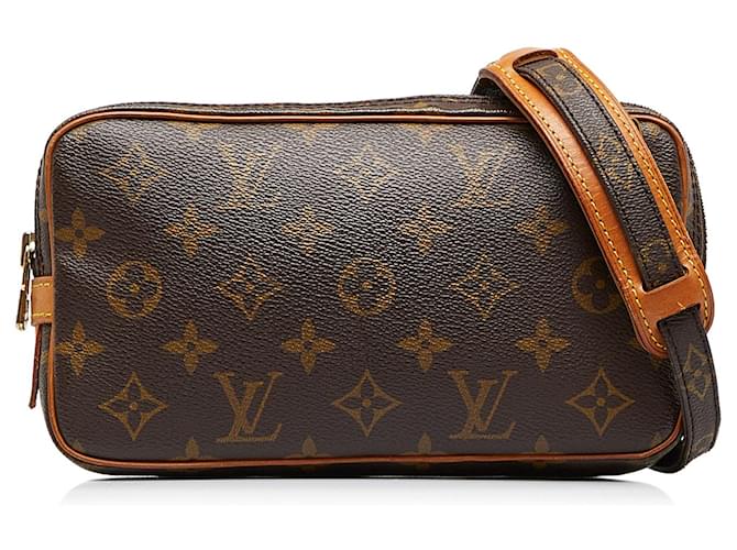 Louis Vuitton Brown Monogram Pochette Marly Bandouliere Leather Cloth  ref.1010454 - Joli Closet