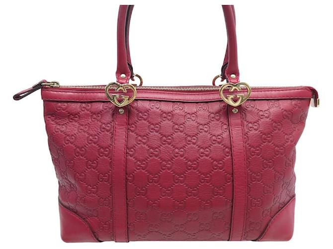 GUCCI LOVE HEART-SHAPED GG EMBOSSED LEATHER HANDBAG 257069 RED HAND BAG  ref.1010509