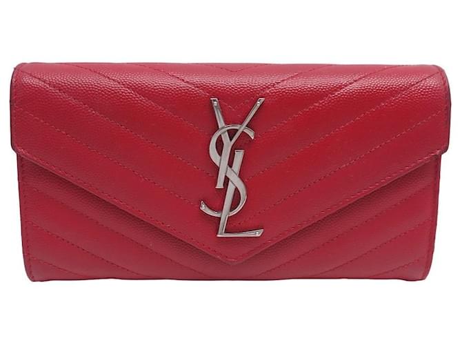 PORTEFEUILLE SAINT LAURENT CASSANDRE 372264 EN CUIR ROUGE LEATHER WALLET  ref.1010530