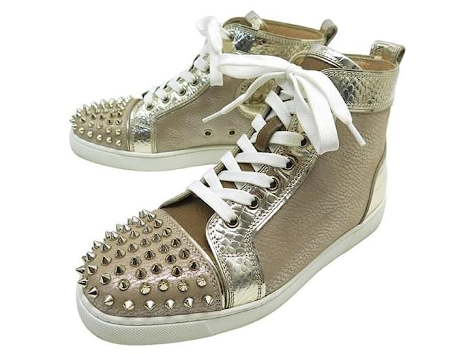 CHRISTIAN LOUBOUTIN SPIKE SHOES 38 GOLD LEATHER SHOES SNEAKERS Golden  ref.1010566