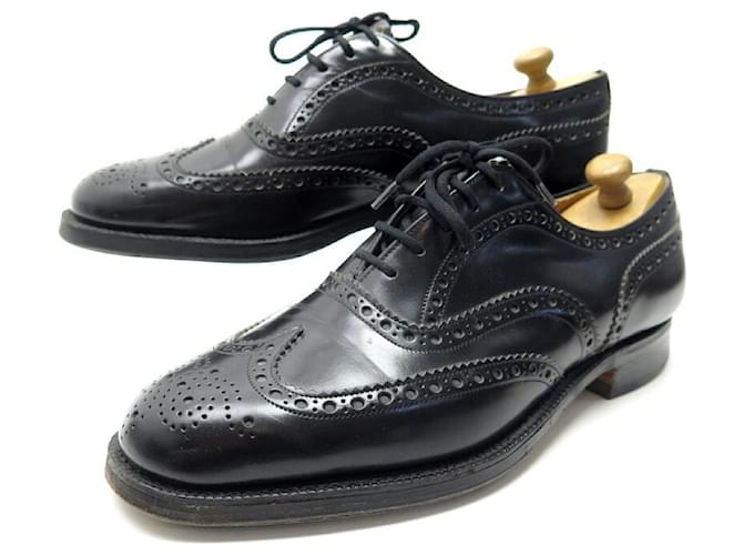 CHURCH'S BURWOOD SHOES 8.5F 42.5 BLACK LEATHER FLORAL TOE oxford 