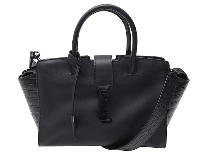 Saint Laurent Baby Monogram Downtown Cabas Leather Tote Bag in Black