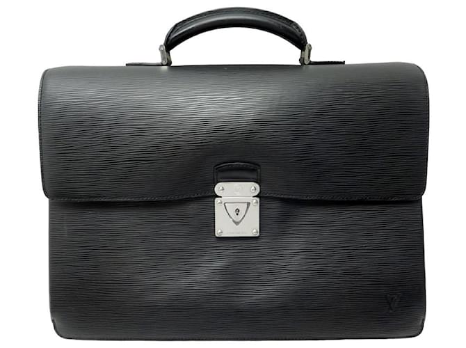 Black Taiga Leather Robusto Briefcase  Briefcase, Leather, Pre owned louis  vuitton
