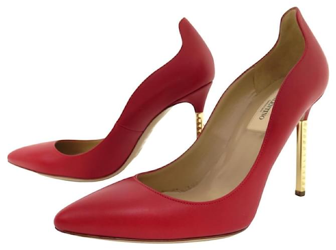 NEUF CHAUSSURES VALENTINO ROCKSTUD ESCARPINS 36.5 37.5 FR CUIR ROUGE SHOES  ref.1010698