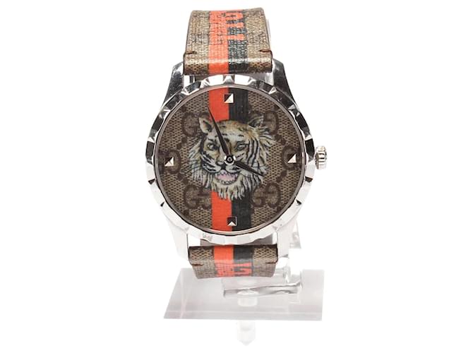 Gucci Quartz G-Timeless GG Supreme Tiger Wrist Watch Brown Steel Metal  ref.1010742