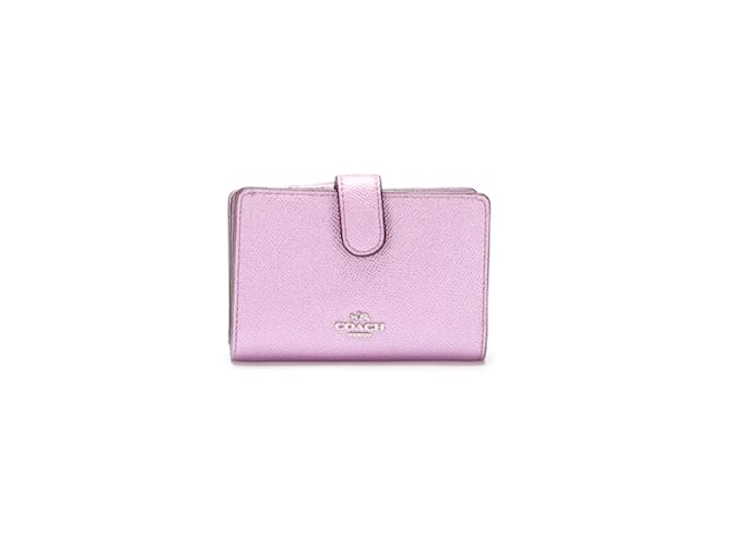 Coach Mittelgroße Geldbörse aus Leder mit Reißverschluss Pink  ref.1010744