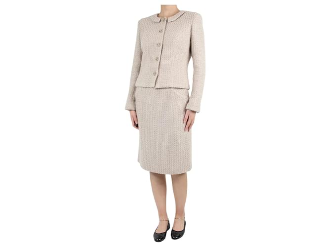 Neutral tweed jacket and skirt - size FR 40