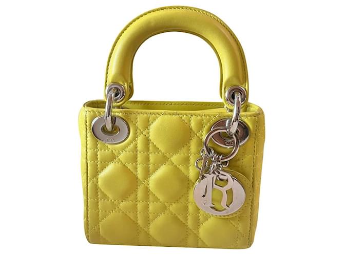 Miss Dior Mini-Lady-Dior-Handtasche Gelb Leder  ref.1011090