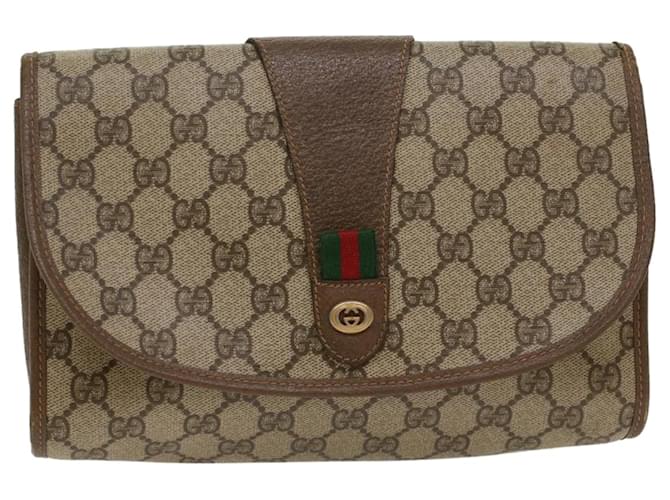 GUCCI GG Canvas Web Sherry Line Clutch Bag PVC Leather Beige Red Auth 48450  ref.1011101
