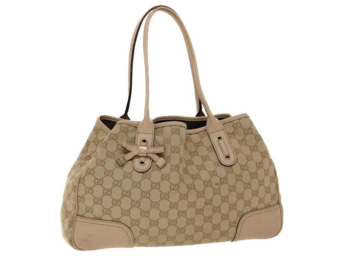GUCCI GG Canvas Tote Bag Leather Beige 163805 Auth am4729  ref.1011207
