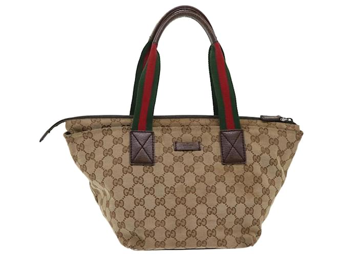 GUCCI GG Canvas Web Sherry Line Tote Bag Beige Rouge Vert 131228 Auth ac2026  ref.1011226