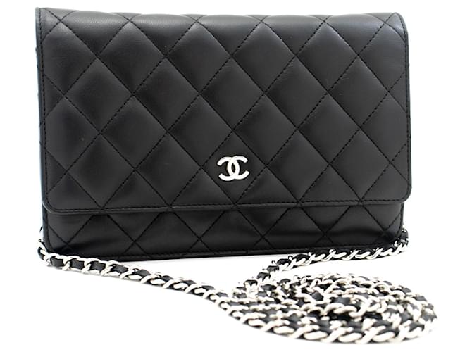 CHANEL Black Classic Wallet On Chain WOC Shoulder Bag Lambskin Leather  ref.1011233 - Joli Closet