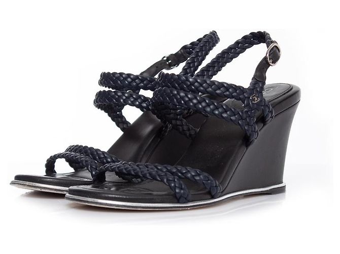 Chanel, Zeppe in pelle blu scuro