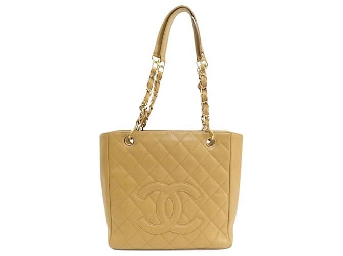 Chanel PST (Petite Shopping Sacola) Bege Couro  ref.1011414