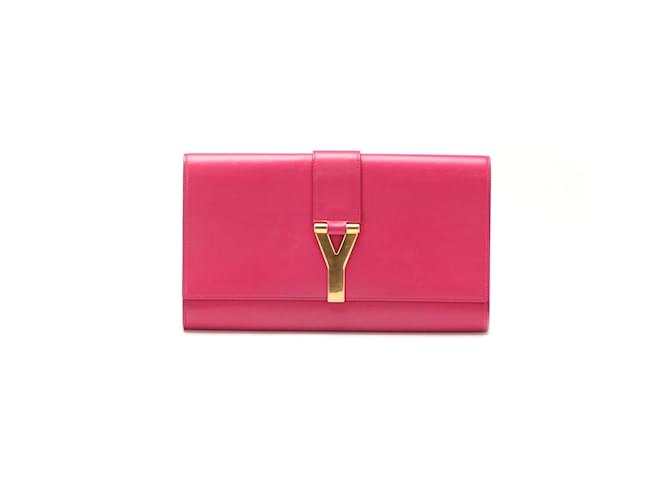 Yves Saint Laurent Ligne Y Leather Clutch Bag 311213 Pink Pony-style calfskin  ref.1011540
