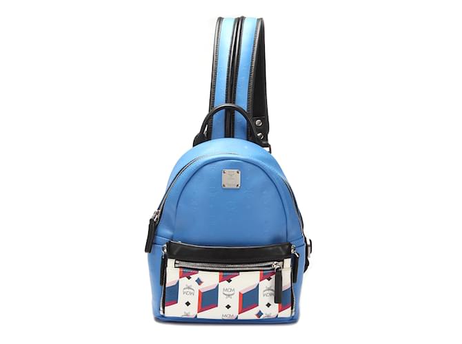 MCM Embossed Visetos Canvas Backpack Blue Cloth  ref.1011542