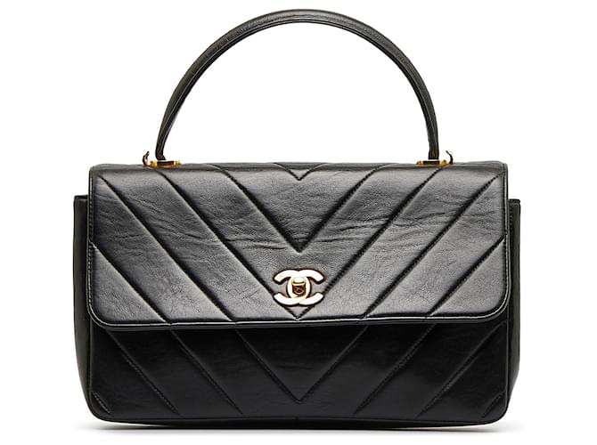 Chanel Black CC Chevron Flap Satchel Leather ref.1011662 - Joli Closet