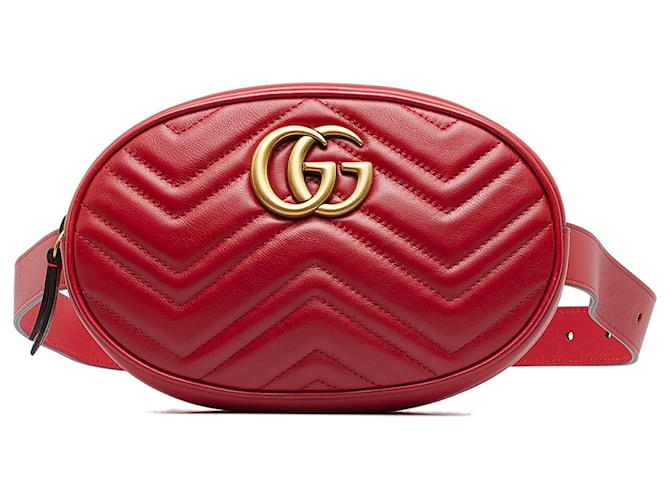 Gucci Red GG Marmont Matelasse Leather Belt Bag Pony-style