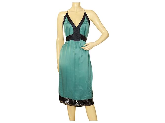 Derek Lam 100%Silk Two Tones Blue Sleeveless Bow Knee Length Dress size 42  ref.1012412