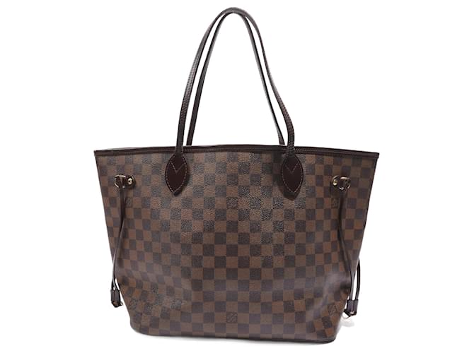 Authentic Louis Vuitton Damier Ebene Canvas Neverfull mm with Red Interior Tote Shoulder Bag