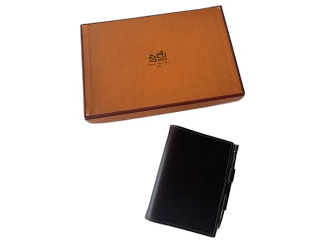 Hermès Wallets Small accessories Dark brown Leather Silver  ref.1012578