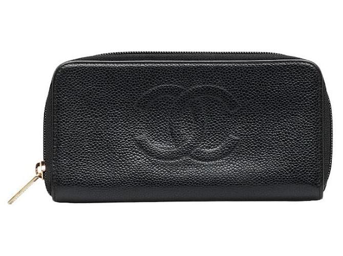 Chanel CC Caviar Zip Around Wallet Black Leather ref.1012596 - Joli Closet