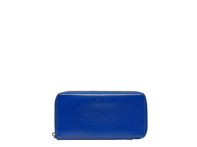 Céline Embossed Leather Zip Around Wallet Blue  ref.1012604