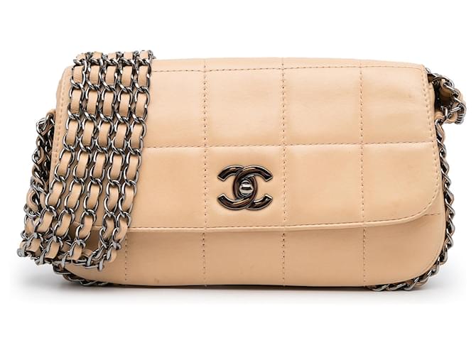 Chanel Brown Chocolate Bar 5 Chain Flap Beige Leather ref.1012776 - Joli  Closet