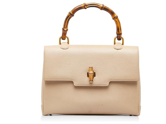 Gucci Brown Bamboo Satchel Beige Leather Pony-style calfskin ref