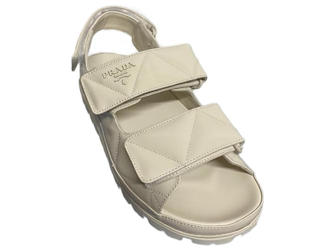 Prada Padded nappa sandals Beige Leather  ref.1013359