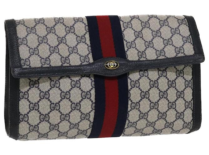 GUCCI GG Canvas Sherry Line Pochette PVC Pelle Navy Red Auth 49081 Rosso Blu navy  ref.1013427