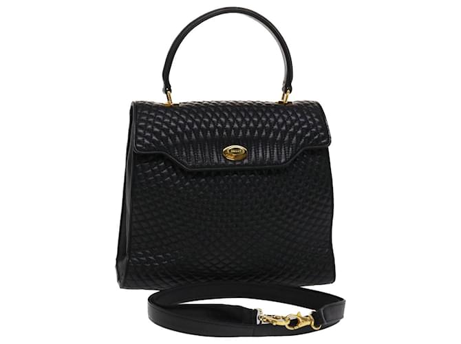 BALLY Quilted Hand Bag Leather 2way Black Auth yk8012b  ref.1013434