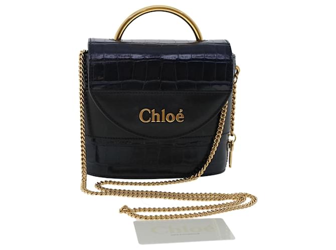 Chloe Aby Lock Bag Crocodile Embossed Leather Small Blue