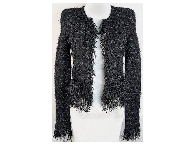 Balmain  Fringe-trimmed tweed jacket Black  ref.1013657