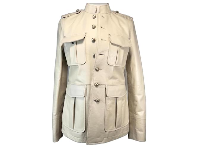 Yves Saint Laurent Yves Saint  Laurent  White Leather Officer’s Coat  ref.1013692