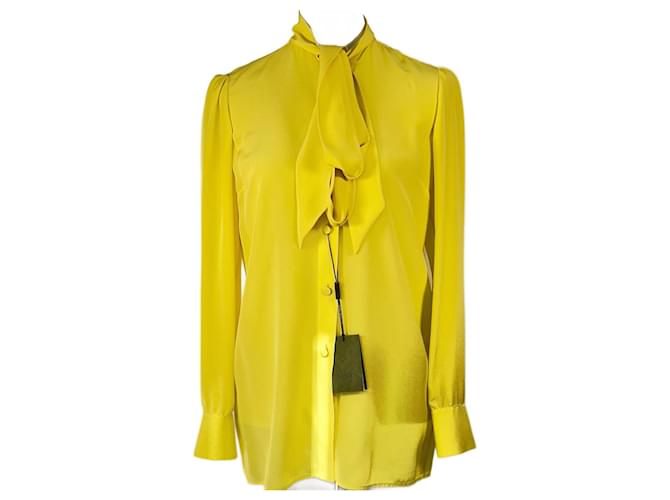 GUCCI SILK SHIRT WITH SELF-TIE BOW Yellow  ref.1013716