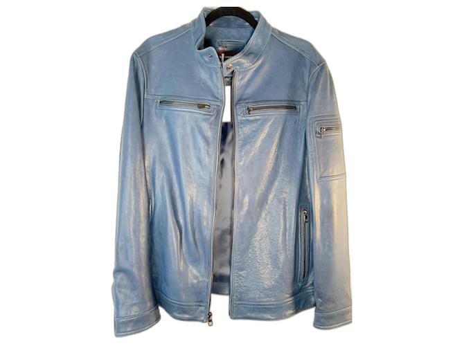 Michael Kors leather jacket Blue Lambskin  ref.1013755