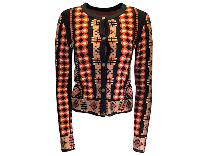 Alaïa Alaia Black / Red Multi Geometric Jacquard Cardigan Knit Sweater Viscose  ref.1013806